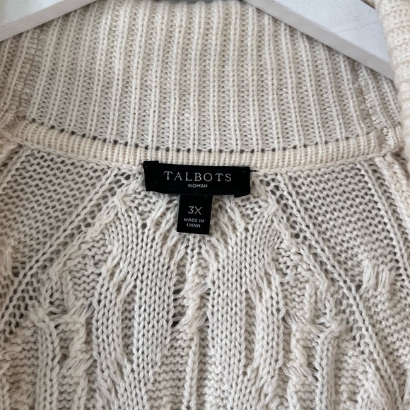 Talbots Women’s Lambswool Blend Kimono Duster Cream Cable Knit Cardigan Sweater - Picture 5 of 10